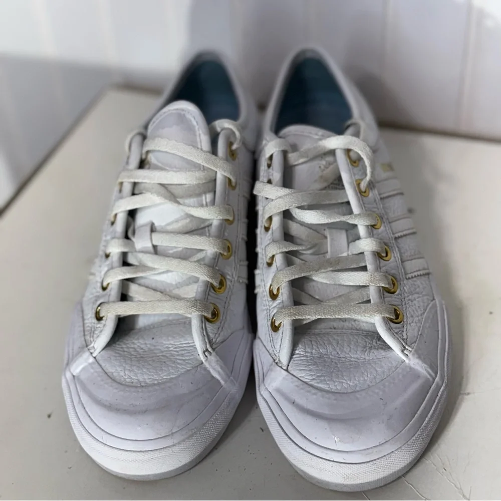 Adidas Silvas Matchcourt White Leather Skate Shoes 5 (W 6.5) Gold Eyelet Accents